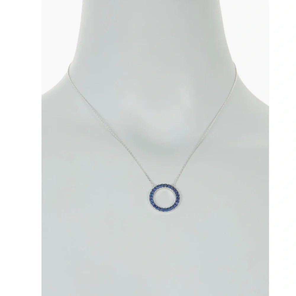 + SUZY LEVIAN + Sterling Silver & Blue CZ  Circle Pendant Necklace - Picture 2 of 4
